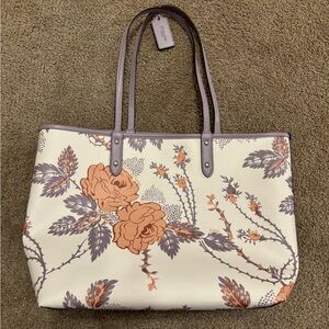 Like New Floral Coach White, Purple, and Coral Tote Bag - Reversible